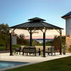 3x3m Outdoor Metal Hardtop Gazebo Double Roof W/ Netting Pole 4 LED Lights