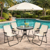 4 Seater Garden Dining Set with Parasol – Cream Folding Patio Table & Chairs Out