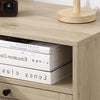 Rattan Bedside Table with Drawer and Shelf Wood Nightstand End Table Metal Frame