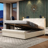 Double Bed Storage Bed Frame w/ Diamond Tufted Headboard, USB-C Charging, Beige