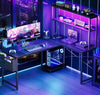 L Shaped Corner Desk with Drawer, Power Outlet & LED Light Computer Table