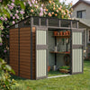 8x7FT Metal Garden Storage Shed with Window Doors Outdoor Tool House Wood Grain