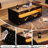 Black Coffee Table with LED Lights, 2 Storage Drawers & Glass Top, Centre Table