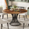 Round Dining Table for 4-6 Seater, Industrial Kitchen Table with Metal Base