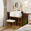 Modern Dressing Table Set with LED Light Mirror Stool Drawers Shelves Bedroom
