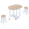 3pc Wooden Kitchen Cart Mobile Rolling Trolley Folding Stools Wheels Drawers