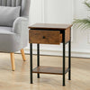 2-Tier Industrial End Table Narrow Side Table Rustic Nightstand w Storage Drawer