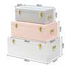 BTFY Metal Storage Trunks Set of 3 Grey White Blush Gold Hardware Chest