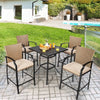 5 Pieces Patio Rattan Bistro Set Outdoor Bar Stool Set W/ 4 Chairs &1 Bar Table