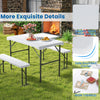 COSTWAY Folding Picnic Table Bench Set Rectangular Patio Dining Table Set-White