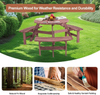 Round Picnic Table 6 Seater Solid Wood Garden Dining Bench Parasol Hole Set 90cm