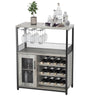36" Tall Bar Rack Cabinet,Adjustable Shelves&Glass Cup Holder,for Kitchen