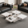White Marble Look Coffee Table with Sliding Drawers, 90x90cm Square End Table
