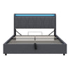 Upholstered Ottoman Storage Bed Frame Double with Storage Headboard & LED, Grey