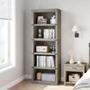 5 Tier Farmhouse Bookcase,Wooden Open Bookshelf Display Storage,Gray/Brown/White