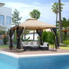 3x3(m) Outdoor Gazebo Patio Pavilion Canopy Tent w/ Netting & Shelf 2-tier Roof