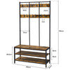 Large Coat Rack Stand Hall Tree with 24 Hooks and Shoe Bench Rustic Brown