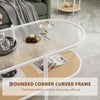 2 Tier Oval Rattan Coffee Table with Glass Top and Storage Shelf, Metal Frame