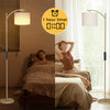Gold Floor Lamp Free Standing Light with Bulb Linen Shade Remote Control Bedroom