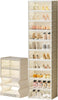 10 Tier Stackable Shoe Storage Cabinet, Clear Magnetic Doors, Collapsible Double