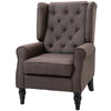 Accent Chair Wingback Armchair Retro Tufted Club Wood Fabric, Brown