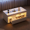 High Gloss Coffee Table with LED Glass Tabletop Light Up 2Darwer Sofa Side Table