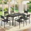 Garden Table and Chairs Set 6, Outdoor Dining Set with Umbrella Hole, Black