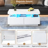 LED Coffee Table with 2 Drawers & Open Shelf, Vertical Ribbed White Centre Table