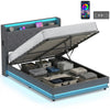4ft6 Double Bed Frame with RGB LED Lights, Platform Bed Frame, Dark Grey