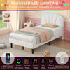 3ft Single Bed Slatted Frame with Velvet Fabric Headboard and LED Lights, White