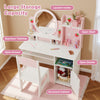 Kids Vanity Table Set LED Mirror Children Safe Wooden Dressing Table Storage