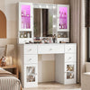 Dressing Table with 7 Drawers 4 Door & Charging Socket Makeup Desk Vanity Table