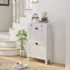 Narrow Shoe Cabinet with 2 Flip Drawers and Top Drawer, White
