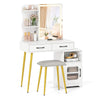 Makeup Dressing Table with Reversible Cabinet and 3 Light Colors-White