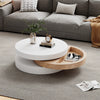 Round Rotating Coffee Table w/ 360° Swivel Layer & Storage, White + Wood Grain