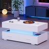 LED Coffee Table With Lift Top and Storage Drawers Living Room Furniture White