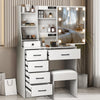 Dressing Table Makeup Desk 10 LED Lights Mirror 6 Drawers & Stool Set Vanity