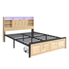 4ft6 Double Wooden Bed Frame with Storage Headboard, LED Light & Rattan Drawers