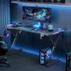 140x60 cm Gaming Desk with LED Lights, Ergonomic Computer Desk with Cup Holder