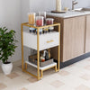 3-Tier Coffee Table w/ Tempered Glass Top Storage Drawer and Shelves Steel Frame