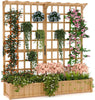 Raised Garden Bed with Lattice Trellis Hanging Roof Elevated Wooden Planter Box