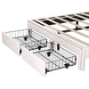 Modern Double Bed with Storage Drawers, LED Lighting & Charging, Linen, Beige