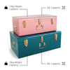 Beautify Teal & Pink Metal Storage Trunks Chest Bedroom, Dressing Room Set of 2