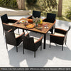 7 Pieces PE Rattan Outdoor Patio Dining Set with 6 Chairs and Acacia Wood Table
