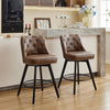 2 pack Swivel Bar Stools 26 inch Linen Counter Chairs Tufted Back Wood Legs