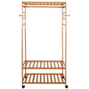 Bamboo Clothes Rail Garment Storage Coat Hat Hanging Shelf Rolling Trolley Stand