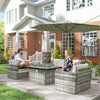 5 PCs Rattan Garden Furniture Set with Fire Pit Table Loveseat Sofa Grey