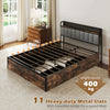 Double Industrial Metal Platform Bed with Headboard & 4 Storage Drawers