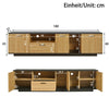 180cm TV Stand Media Unit w/ 3 Doors, LED Strips and Glass Shelves, TV Cabinet
