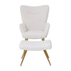 Modern Accent Chair with Footstool Set Upholstered Boucle Padded Seat Metal Legs